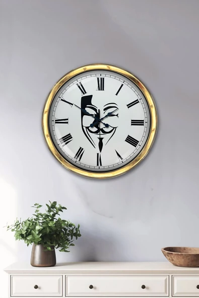 Kasva Concept Hediyelik 40 Cm Gold Metal Maske Duvar Saati - 1