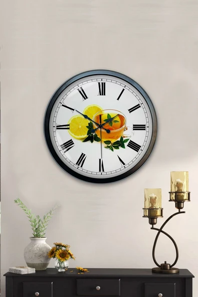 Kasva Concept 40 Cm Siyah Metal Limonlu Çay Duvar Saati - 4