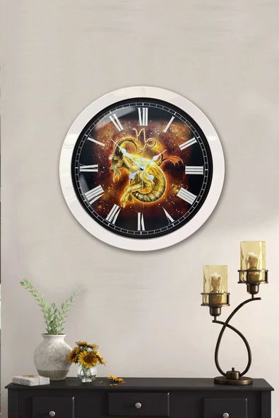 Kasva Concept 36 Cm Beyaz Metal Oğlak Burcu Duvar Saati