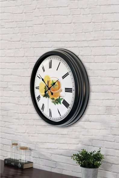 Kasva Concept 40 Cm Siyah Metal Limonlu Çay Duvar Saati - 3