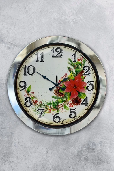 Kasva Concept Hediyelik 36 Cm Krom Metal Çiçek Duvar Saati