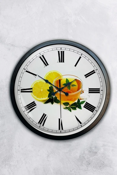 Kasva Concept 40 Cm Siyah Metal Limonlu Çay Duvar Saati