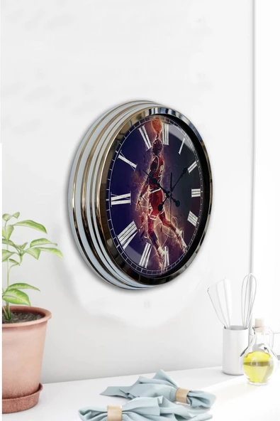 Kasva Concept Hediyelik 40 Cm Krom Metal Nba Duvar Saati