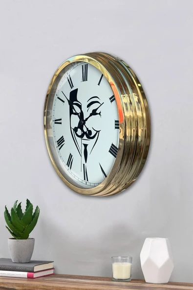 Kasva Concept Hediyelik 40 Cm Gold Metal Maske Duvar Saati - 2