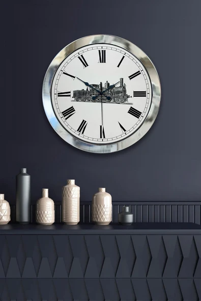 Kasva Concept 36 Cm Krom Metal Kara Tren Duvar Saati