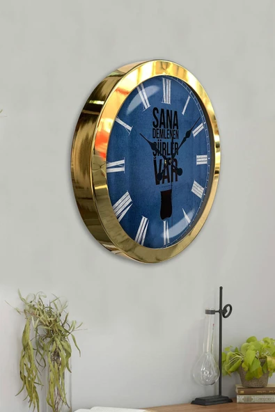 Kasva Concept Hediyelik 36 Cm Gold Metal Çay Duvar Saati - 4