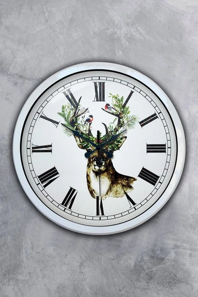 Kasva Concept Hediyelik 40 Cm Beyaz Metal Geyik Duvar Saati
