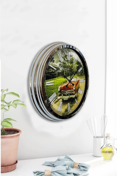 Kasva Concept 40 Cm Krom Metal Klasik Araba Duvar Saati