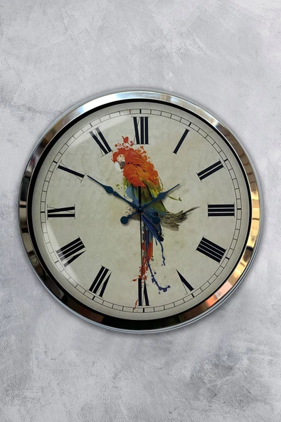 Kasva Concept Hediyelik 40 Cm Krom Metal Parrot Duvar Saati