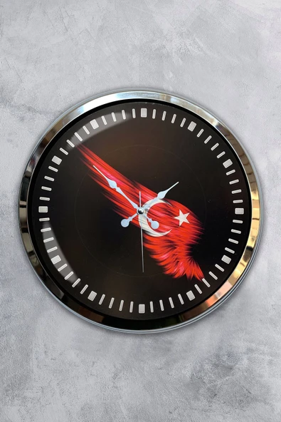 Kasva Concept 40 Cm Krom Metal Türk Bayrağı Duvar Saati