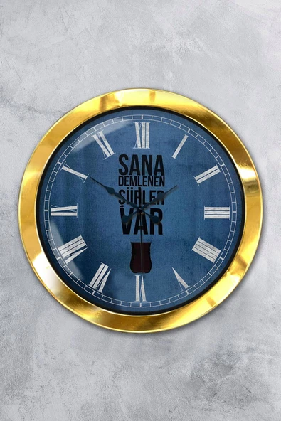 Kasva Concept Hediyelik 36 Cm Gold Metal Çay Duvar Saati