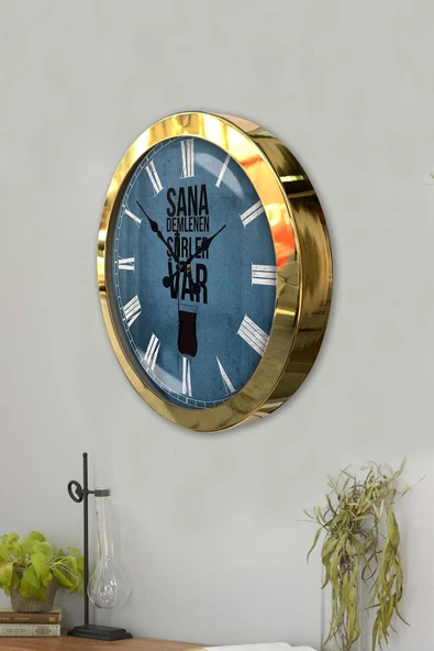 Kasva Concept Hediyelik 36 Cm Gold Metal Çay Duvar Saati - 3