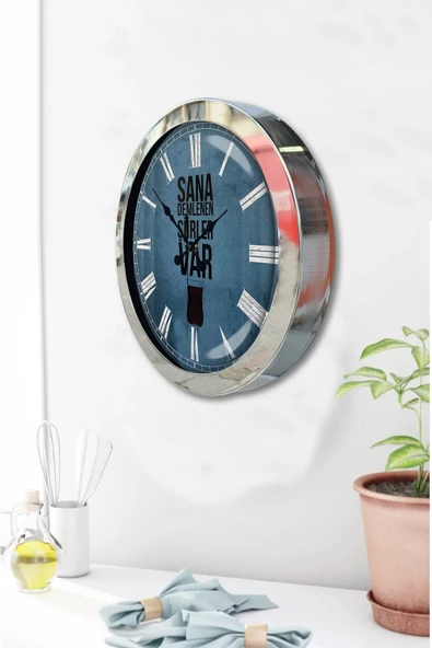 Kasva Concept Hediyelik 36 Cm Krom Metal Çay Duvar Saati - 2