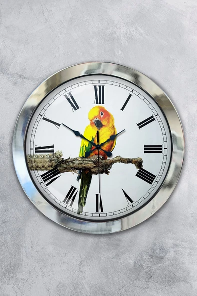 Kasva Concept Hediyelik 36 Cm Krom Metal Kuş Duvar Saati