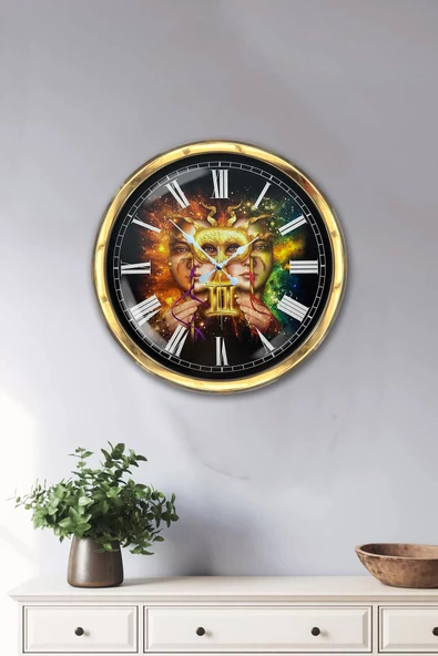 Kasva Concept 40 Cm Gold Metal Ikizler Burcu Duvar Saati
