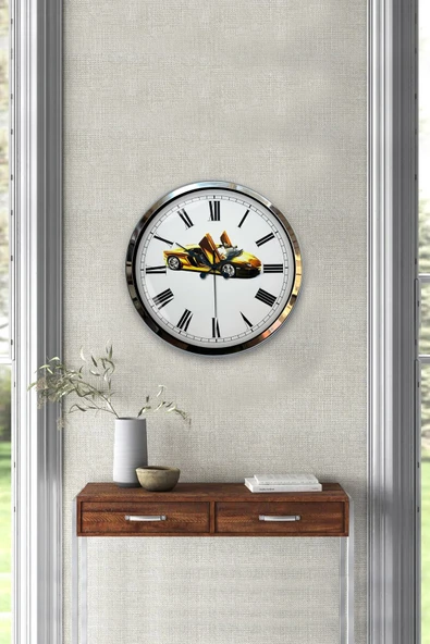 Kasva Concept Hediyelik 40 Cm Krom Metal Araba Duvar Saati