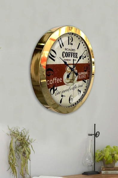 Kasva Concept Hediyelik 36 Cm Gold Metal Espresso Duvar Saati - 4