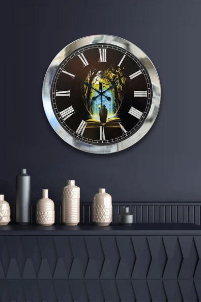 Kasva Concept 36 Cm Krom Metal Kitap - Insan Duvar Saati - 2