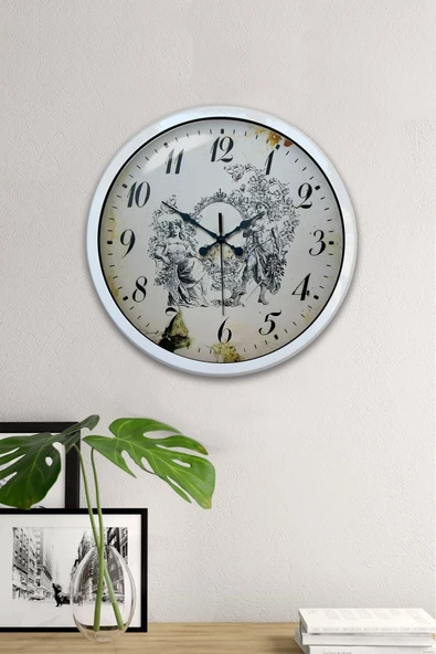 Kasva Concept Hediyelik 40 Cm Beyaz Metal Tarihi Duvar Saati