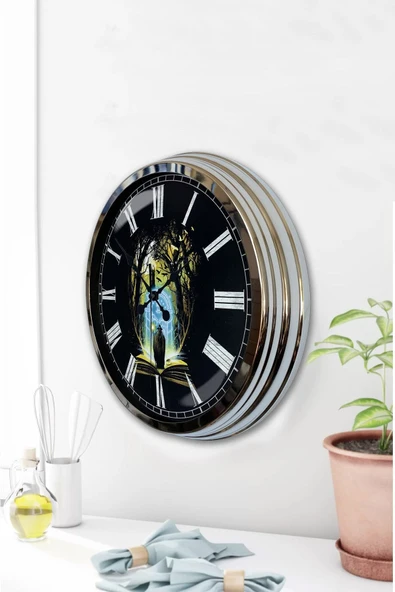Kasva Concept 40 Cm Krom Metal Kitap - Insan Duvar Saati - 2