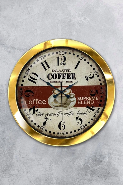 Kasva Concept Hediyelik 36 Cm Gold Metal Espresso Duvar Saati