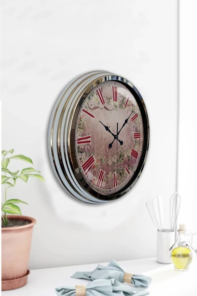 Kasva Concept Hediyelik 40 Cm Krom Metal Decorative Duvar Saati