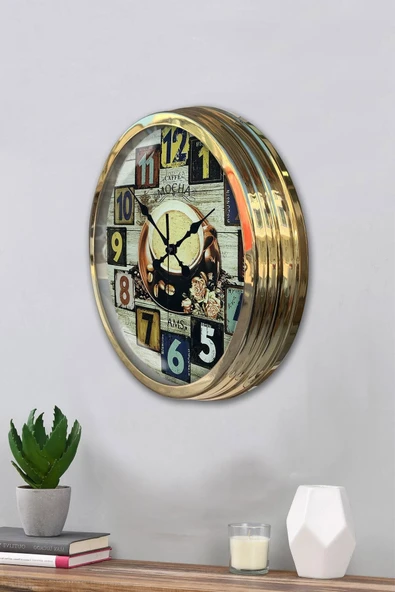 Kasva Concept Hediyelik 40 Cm Gold Metal Kahve Duvar Saati - Resim 2