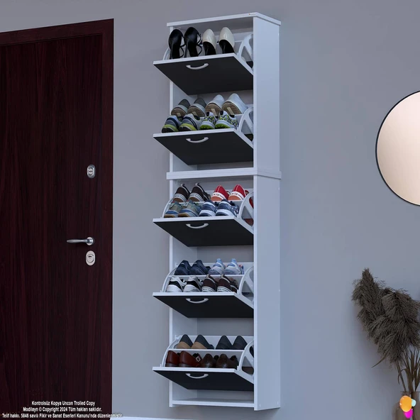 Modilayn VERVE Asma Antre 52x194x26 cm’ lik 5 Düşer Kapak 10 Göz Bölmeli Ayakkabılık ürün görseli 1