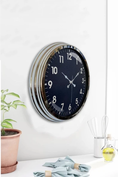 Kasva Concept Hediyelik 40 Cm Krom Metal Notr Duvar Saati