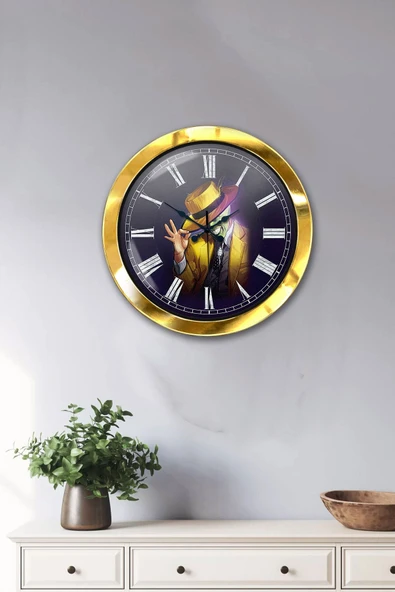 Kasva Concept Hediyelik 36 Cm Gold Metal Maske Duvar Saati - 2