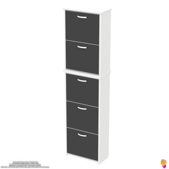 Modilayn VERVE Asma Antre 52x194x26 cm’ lik 5 Düşer Kapak 10 Göz Bölmeli Ayakkabılık - Resim 6