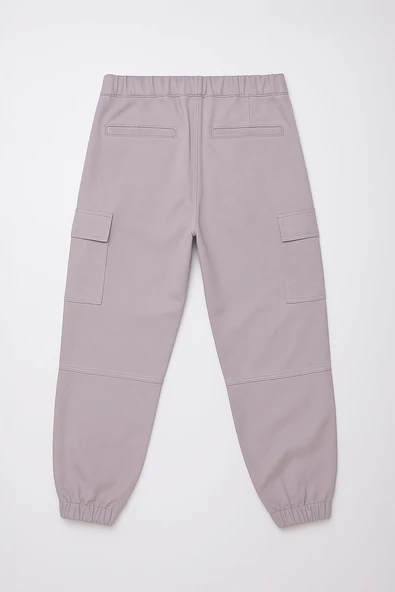 Kadın Yüksek Bel Kargo Cepli Paçası Lastikli Lila Jean Pantolon - 3