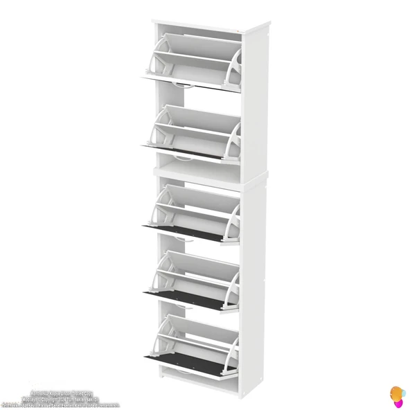 Modilayn VERVE Asma Antre 52x194x26 cm’ lik 5 Düşer Kapak 10 Göz Bölmeli Ayakkabılık - Resim 7