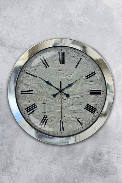 Kasva Concept 36 Cm Krom Metal Taş Görünümlü Duvar Saati