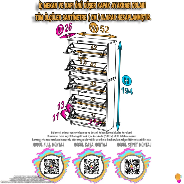 Modilayn VERVE Asma Kapı Önü 52x194x26 cm lik 5 Düşer Kapak 10 Göz Bölmeli Ayakkabılık - Resim 2