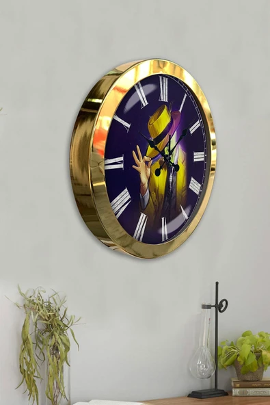 Kasva Concept Hediyelik 36 Cm Gold Metal Maske Duvar Saati - 4