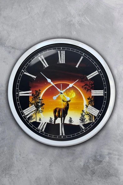 Kasva Concept Hediyelik 40 Cm Beyaz Metal Geyik Duvar Saati