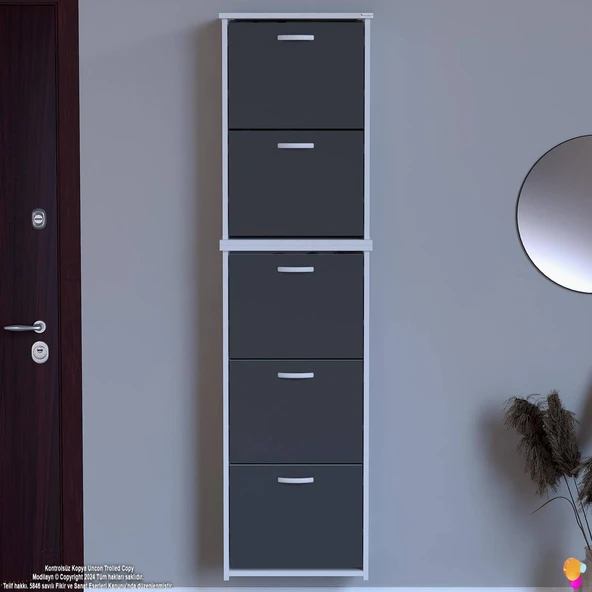 Modilayn VERVE Asma Antre 52x194x26 cm’ lik 5 Düşer Kapak 10 Göz Bölmeli Ayakkabılık - Resim 4