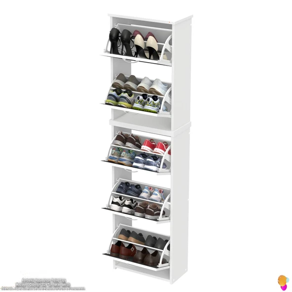 Modilayn VERVE Asma Antre 52x194x26 cm’ lik 5 Düşer Kapak 10 Göz Bölmeli Ayakkabılık - Resim 5
