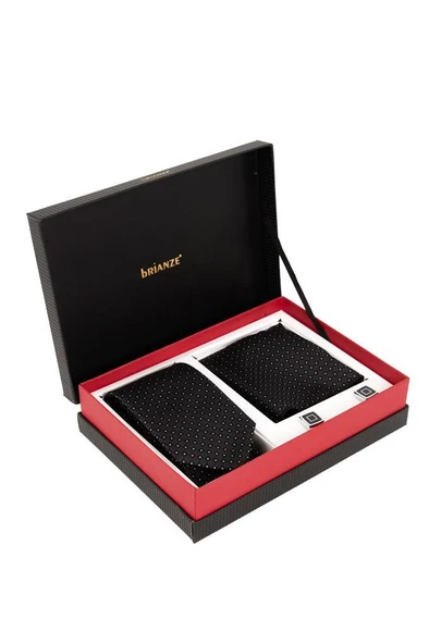 Brianze Siyah Desenli Kravat Mendil ve Kol Düğmesi Hediyelik Set ürün görseli 1