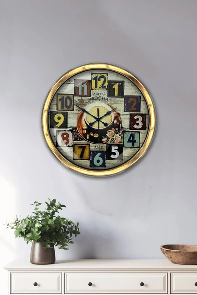 Kasva Concept Hediyelik 40 Cm Gold Metal Kahve Duvar Saati