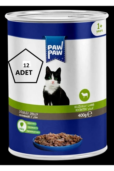 paw paw Kuzu Etli Yetişkin Kedi Konservesi 400Gr 12'li