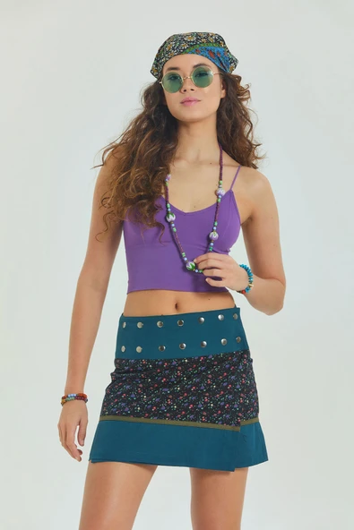 Çıtçıt Kapamalı Patchwork Anvelop Mini Etek ürün görseli 1