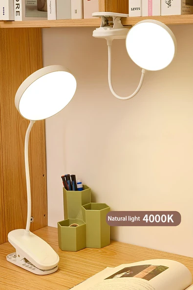 Şarjlı USB’li Dokunmatik 3 Modlu Klipsli Mandallı LED Okuma Lambası 360° Esnek Beyaz Göz Koruma