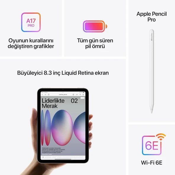 iPad Mini 7. Nesil Wi-Fi 256 GB 8.3" MXNA3TU/A Uzay Grisi Tablet - 3