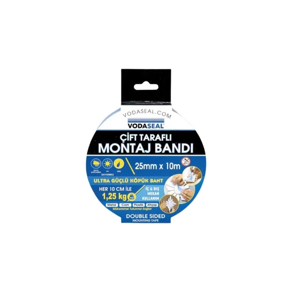 Vodaseal Çift Taraflı Montaj Bandı 25mmx10Mt