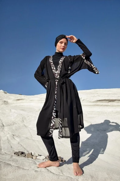 Adasea 251131 Siyah  Pareolu Tam Boy Tasarım Tesettür Mayo - Resim 5