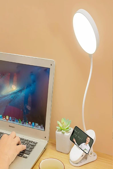Şarjlı USB’li Dokunmatik 3 Modlu Klipsli Mandallı LED Okuma Lambası 360° Esnek Beyaz Göz Koruma - 8
