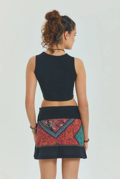 Çıtçıt Kapamalı Patchwork Anvelop Mini Etek - Resim 2