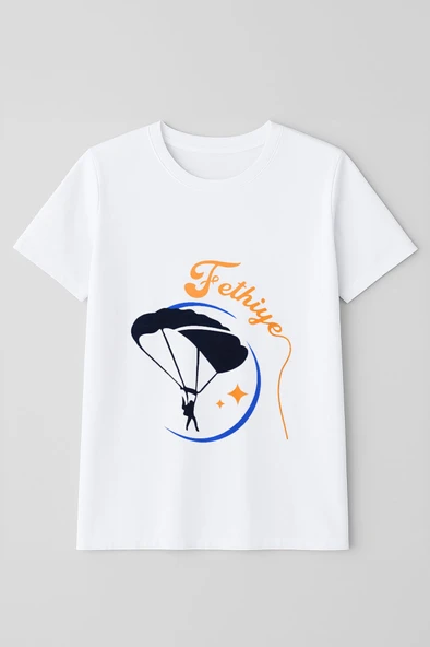 Kadın Bisiklet Yaka %100 Pamuk Fethiye Baskılı Kısa Kollu T-Shirt - 3
